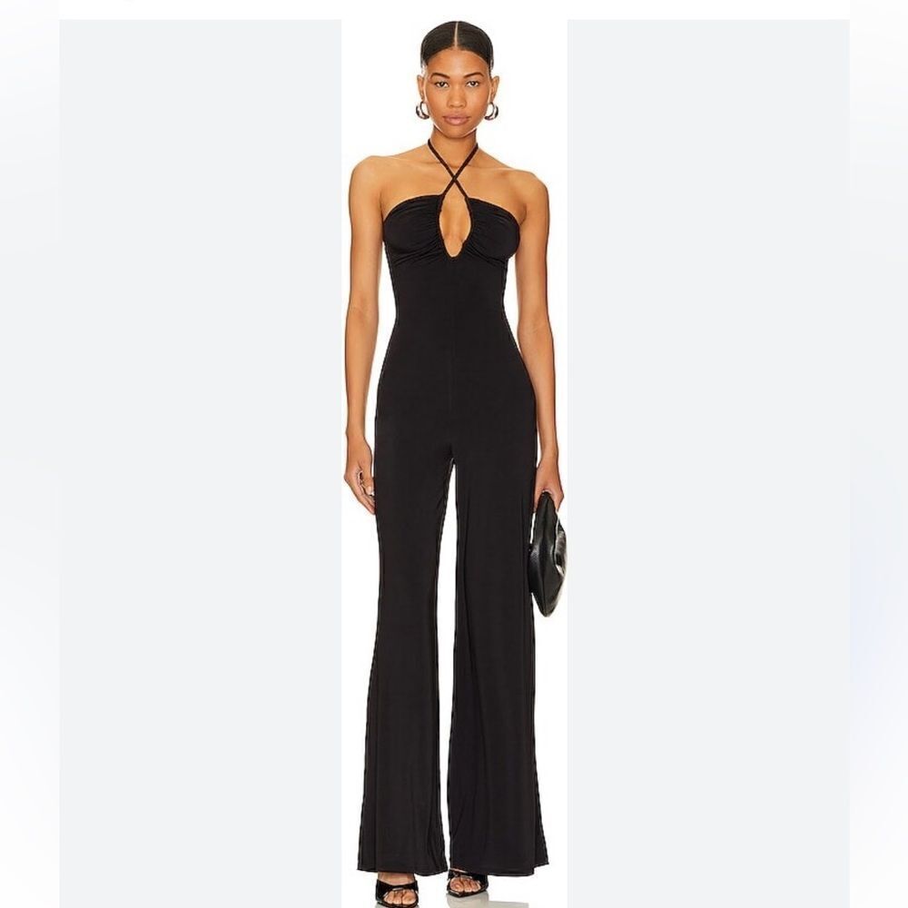NWT Majorelle Mika Jumpsuit Black jersey wide leg halter tie Revolve XS